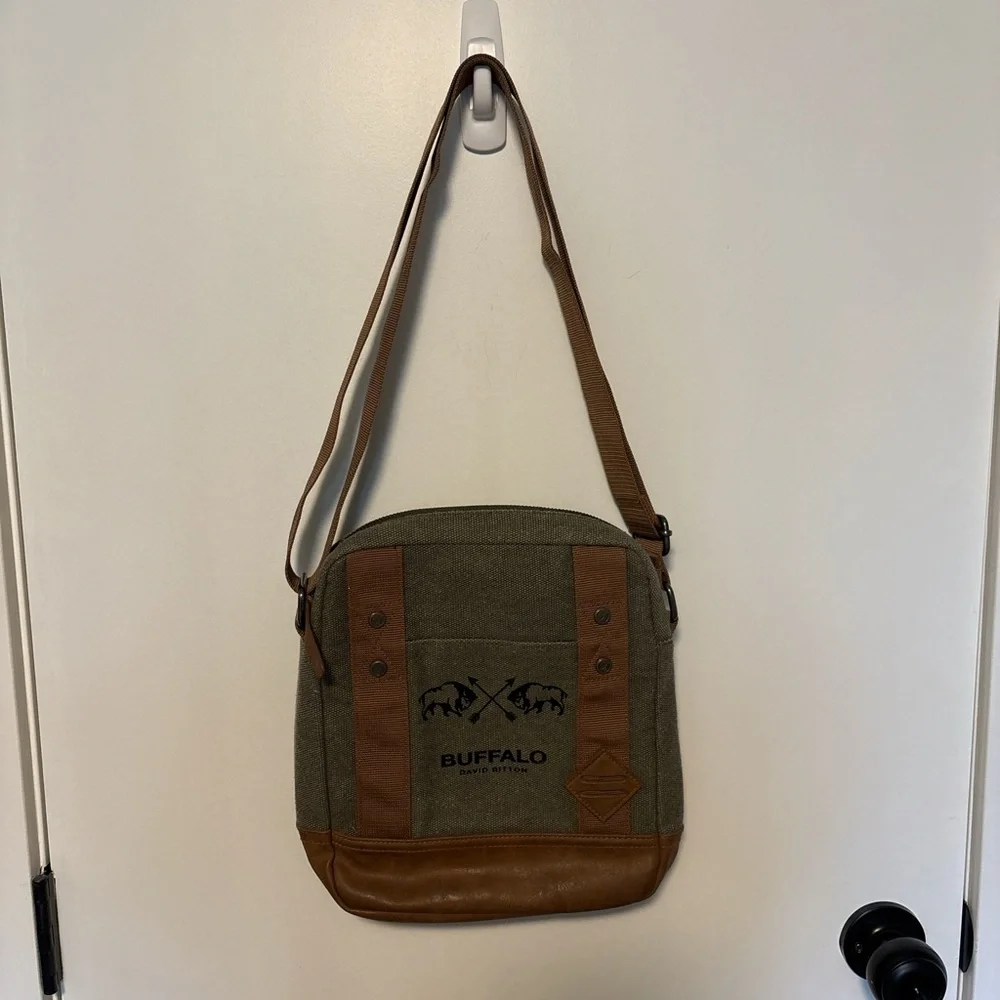 Buffalo David Bitton Canvas Crossbody Bag Olive Brown Unisex Rustic Style